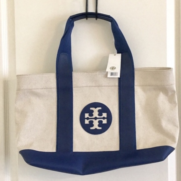 Tory Burch | Bags | Nwt Tory Burch Canvas Beach Tote Bag Natural Blue |  Poshmark